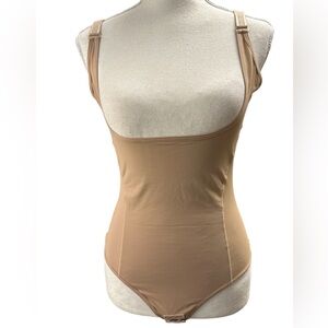 Werena ScuptFit Open-Bust Shapewear Thong Bodysuit Tan Adjustable Straps XL